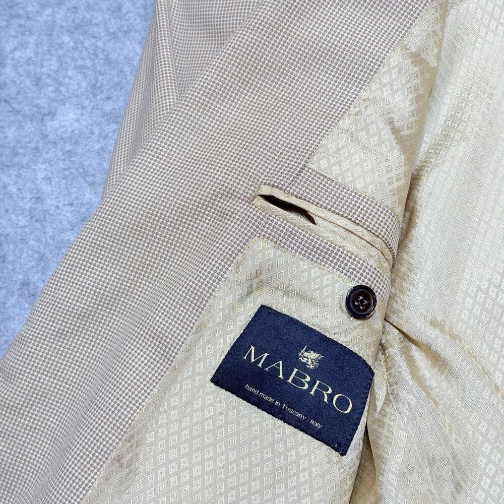 Mabro Sport Coat Handmade Italy Tan MicroCheck Blazer 38R 40R Summer Linen wool